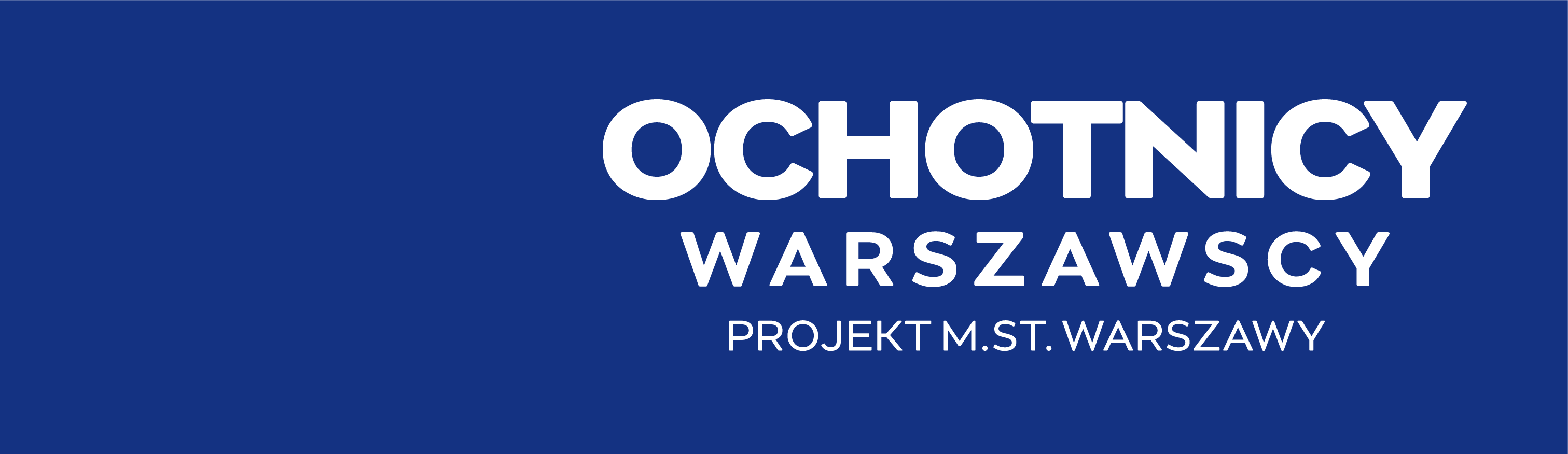Wstążka z nazwą projektu "Ochotnicy warszawscy", granatowo-biała
