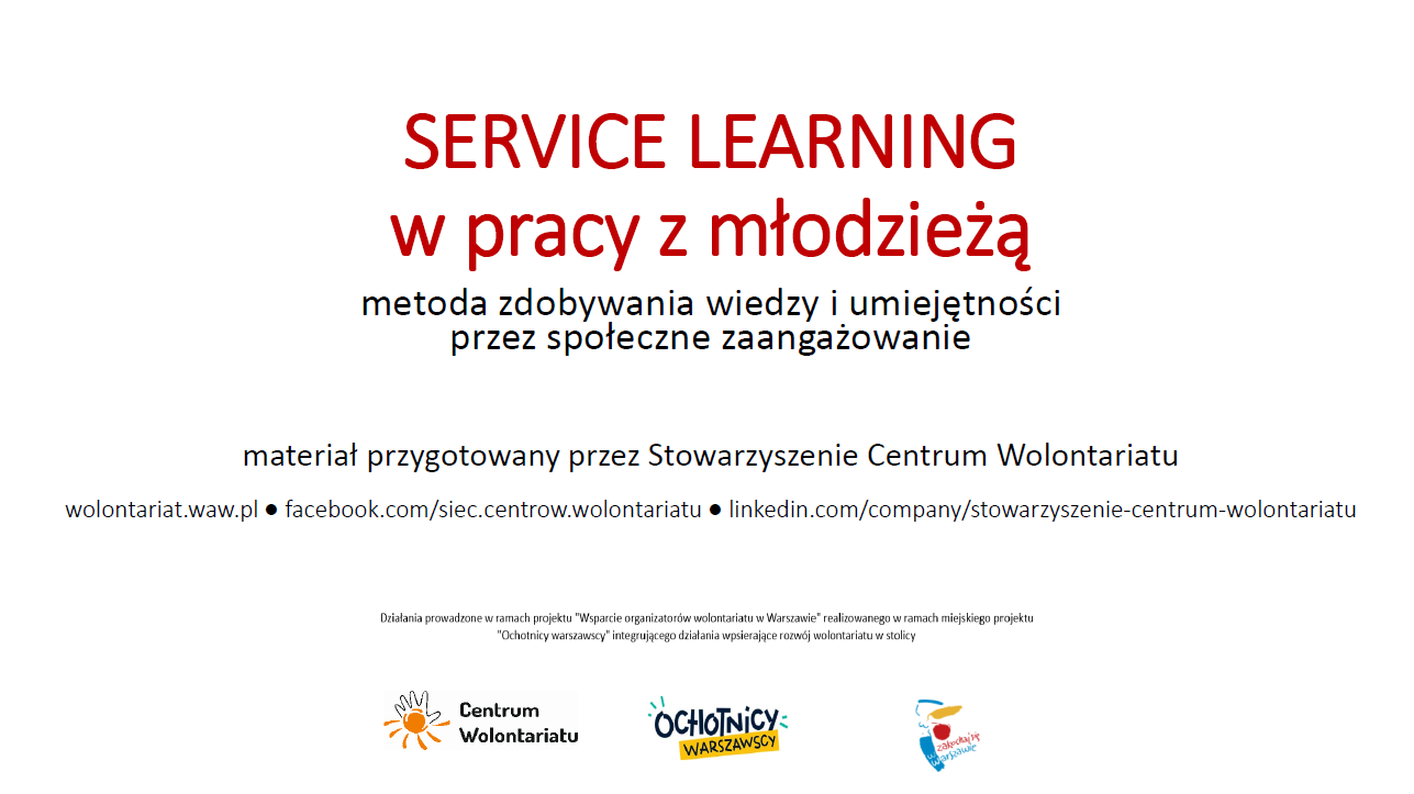 pierwsza plansza prezentacji service learning z informacją o realizatorach szkolenia