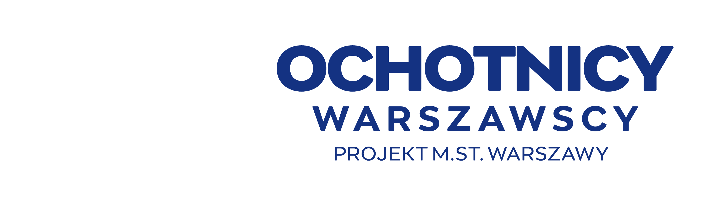 Wstążka z nazwą projektu "Ochotnicy warszawscy", biało-granatowa